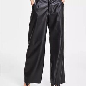 DKNY Black vegan Leather Wide Leg Pants, 12